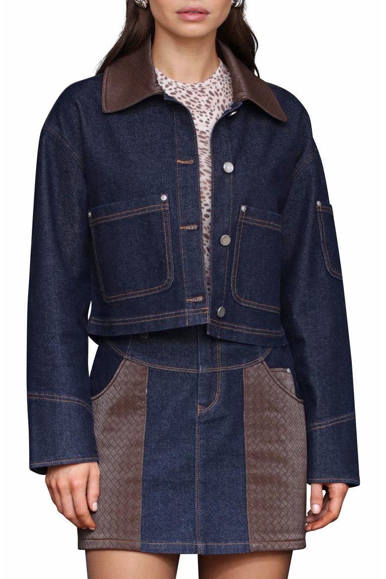 Crop Denim Jacket, Main, color, RINSE/CHOCOLATE