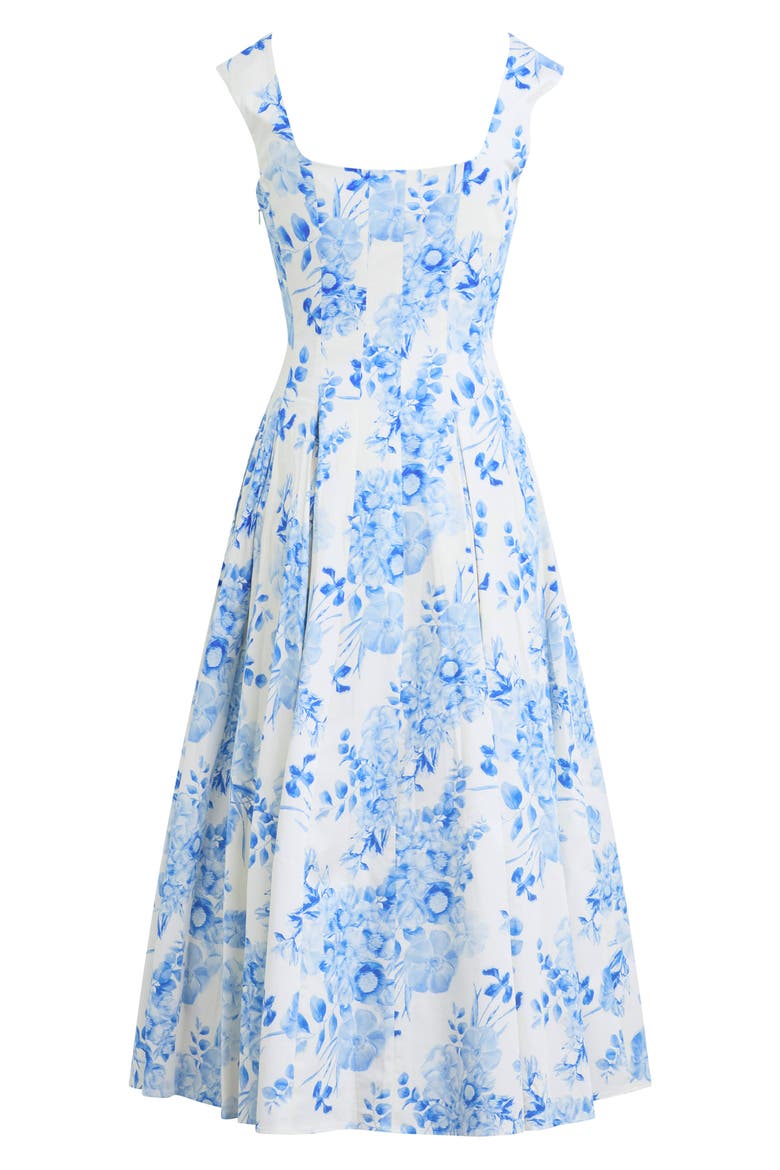 The Muse Floral Stretch Cotton Midi Dress, Alternate, color, BLUE/ WHITE FLORAL