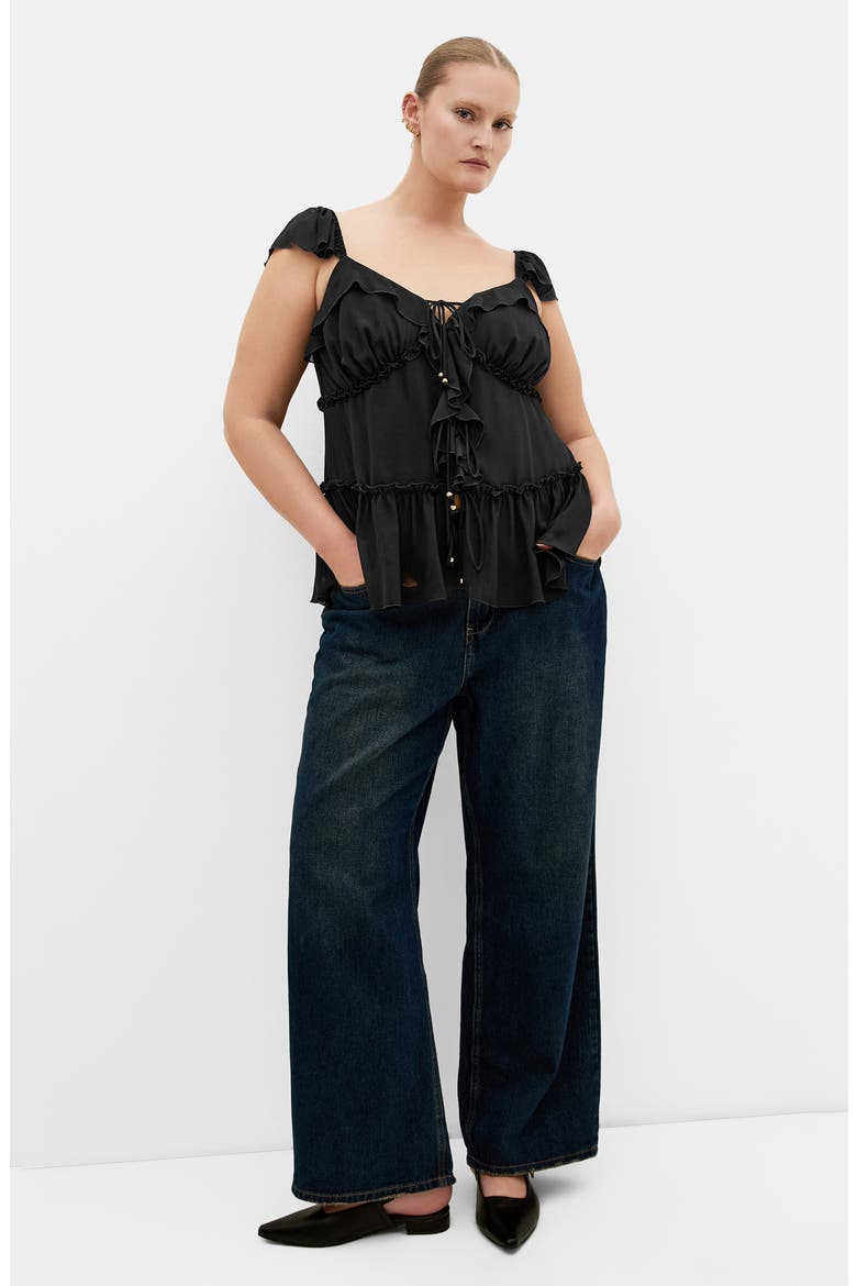 Bryn Ruffle Chiffon Peplum Top, Alternate, color, BLACK