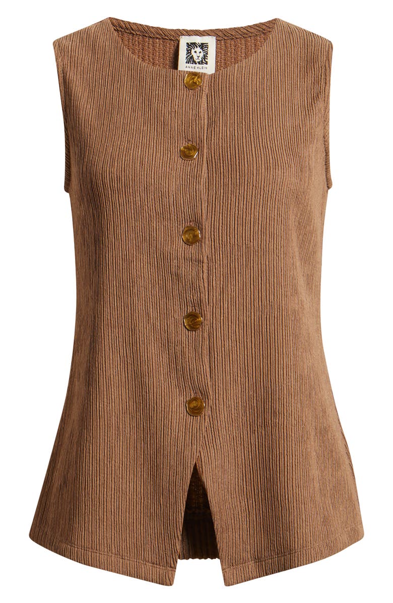 Anne Klein Sleeveless Knit Button-Up Shirt, Alternate, color, Mushroom