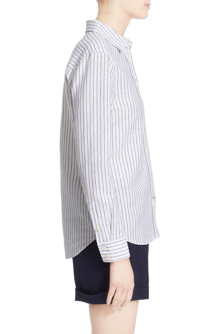 stripe linen & cotton shirt, Alternate, color, FRESH WHITE