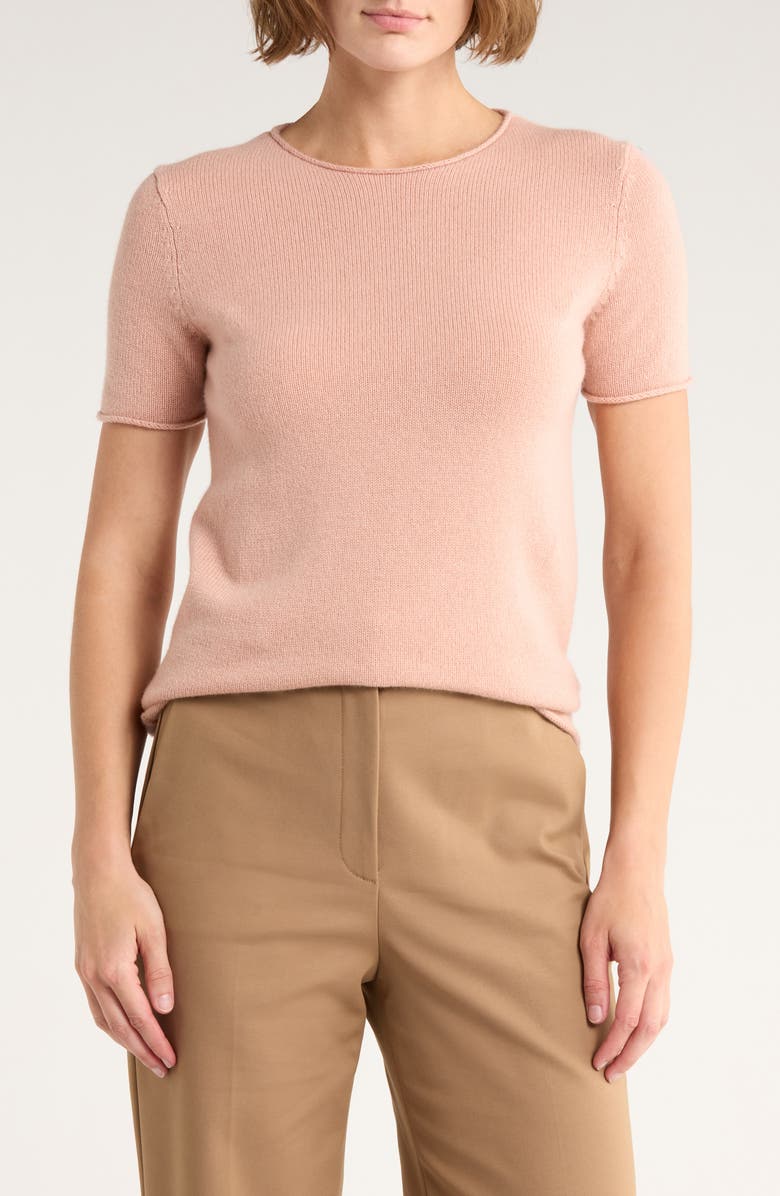 Theory Tolleree Short Sleeve Cashmere Sweater, Main, color, Chalk Pink