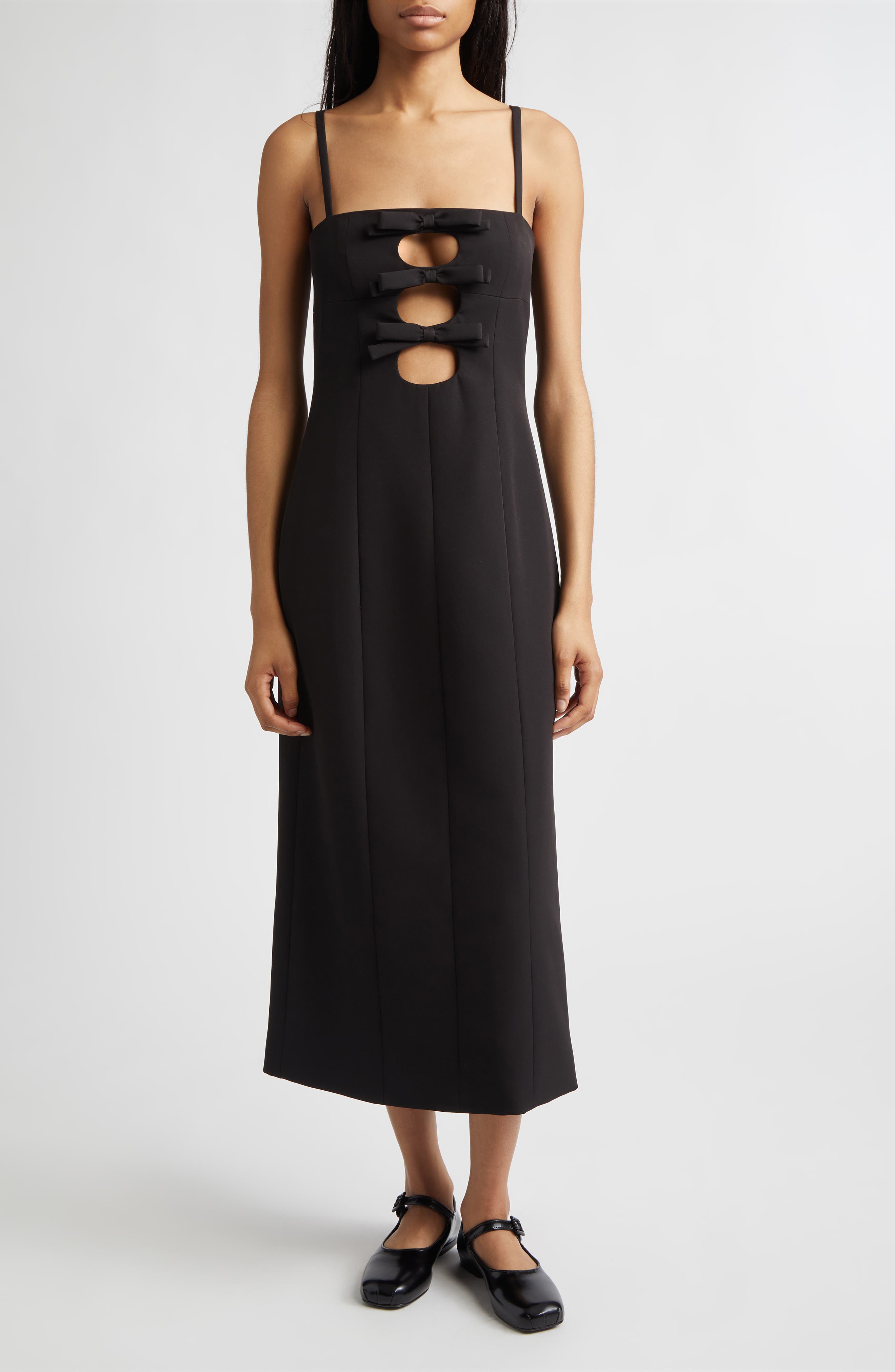 Sen Bow Cutout Sponge Stretch Suiting Column Dress