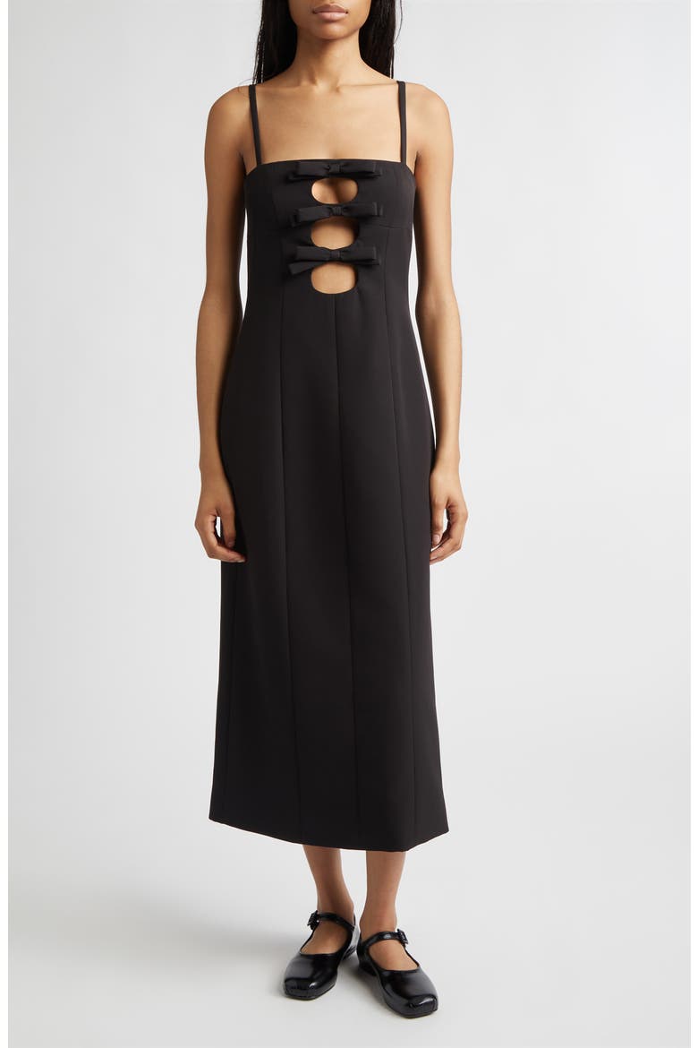 Sen Bow Cutout Sponge Stretch Suiting Column Dress, Main, color, BLACK