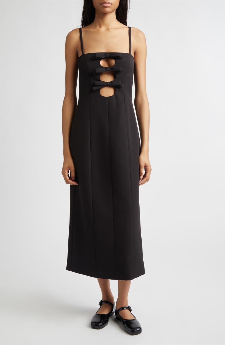 Sandy Liang Sen Bow Cutout Sponge Stretch Suiting Column Dress, Main, color, Black