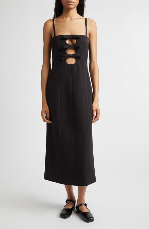 Sen Bow Cutout Sponge Stretch Suiting Column Dress