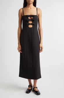 Sen Bow Cutout Sponge Stretch Suiting Column Dress