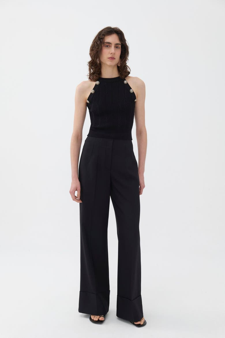 High-Waist Flowy Palazzo Pants, Alternate, color, Black