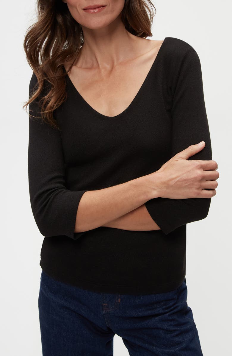 Michael Stars Angelina Three Quarter Sleeve T-Shirt, Alternate, color, Black