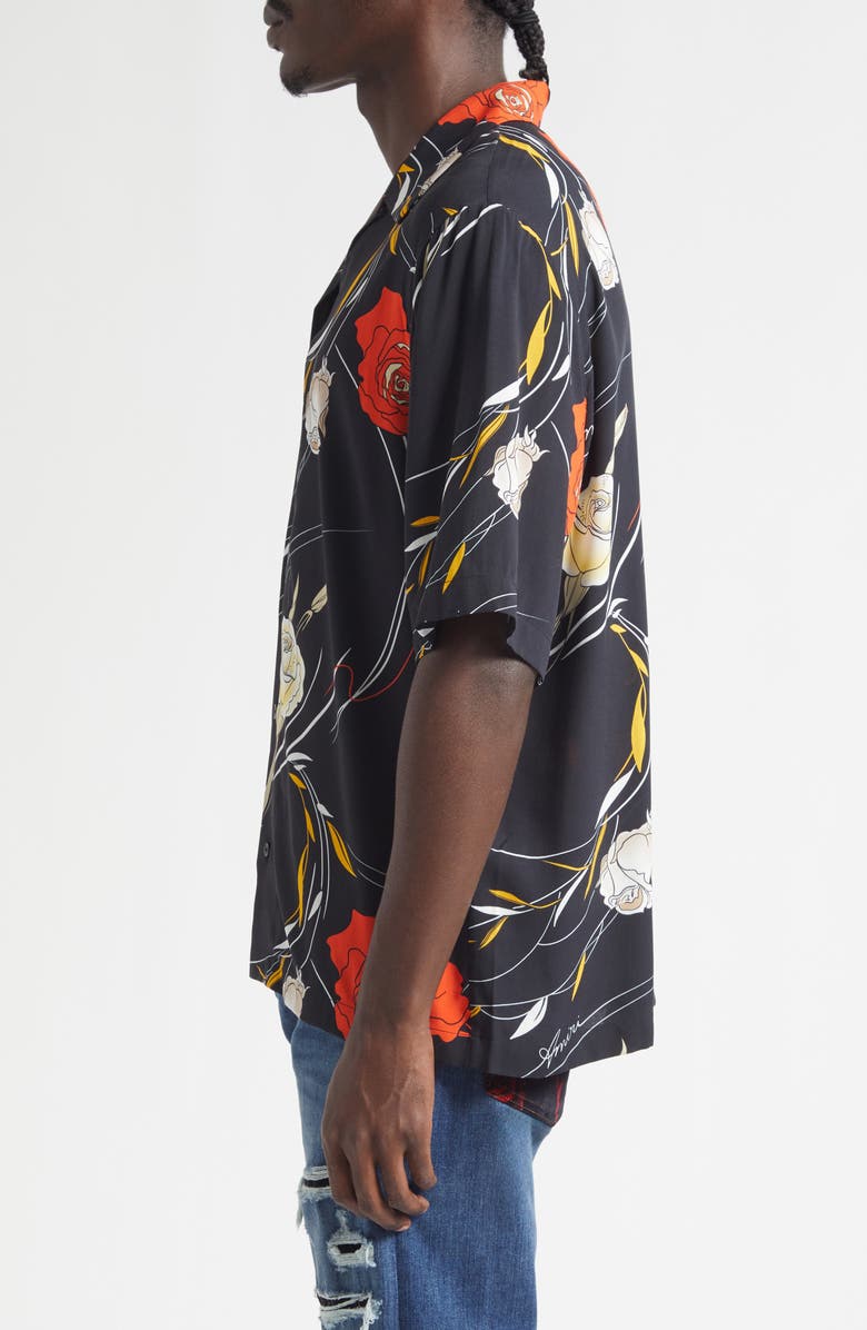AMIRI Floral Camp Shirt, Alternate, color, Black