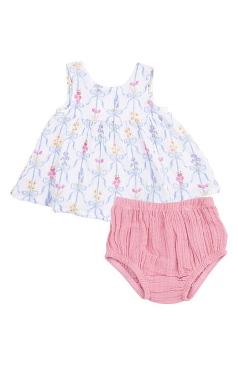 Ribbon Bouquets Organic Cotton Muslin Dress & Bloomers Set (Baby)