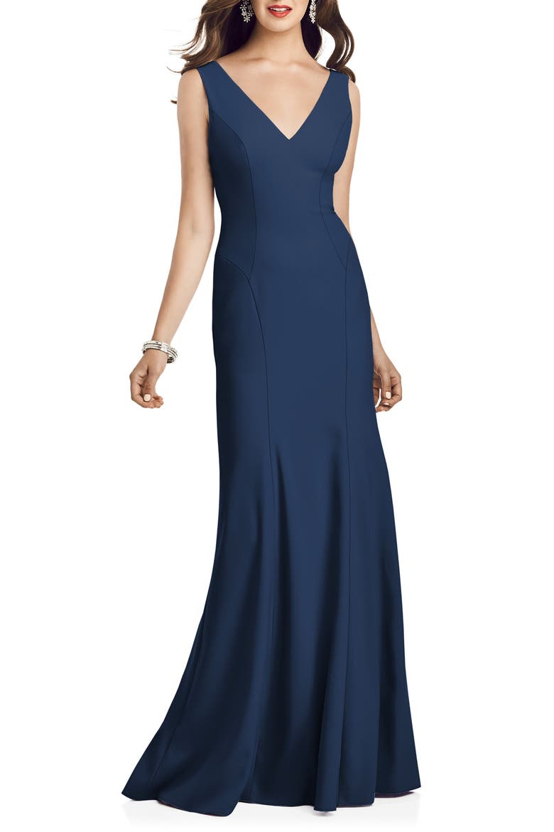 Crepe Trumpet Gown, Main, color, MIDNIGHT