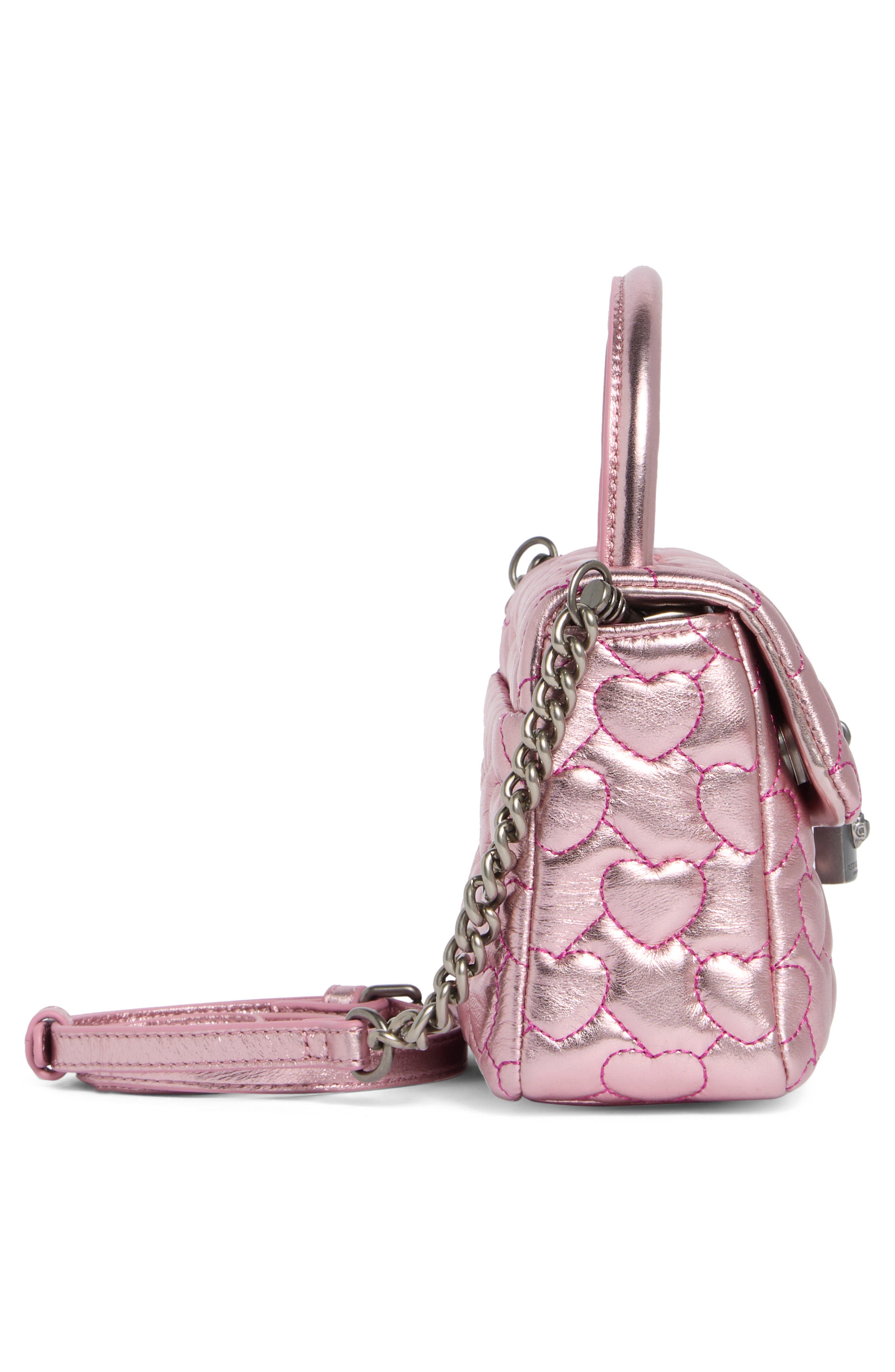 Kurt Geiger London Mini Brixton Heart Quilted Top Handle Bag, Alternate, color, Pink