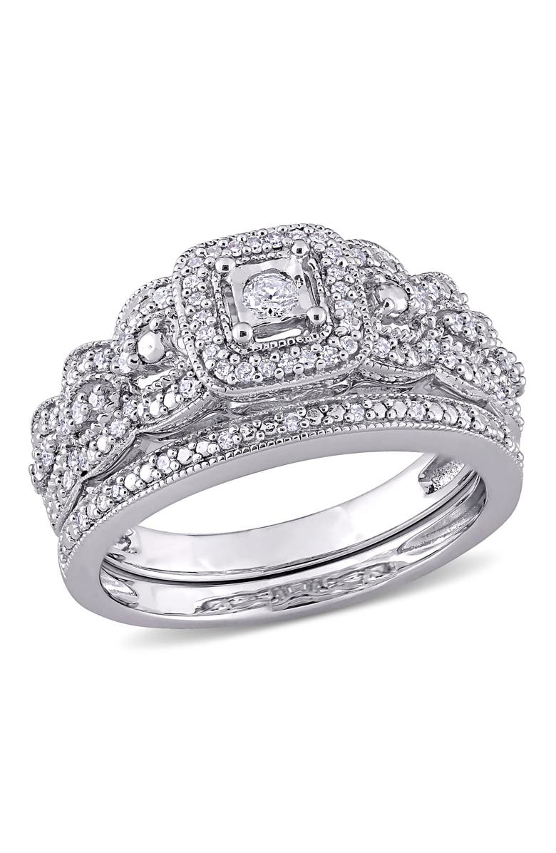 Julianna B. Diamond Princess Vintage Bridal Ring Set, Main, color, Sterling Silver