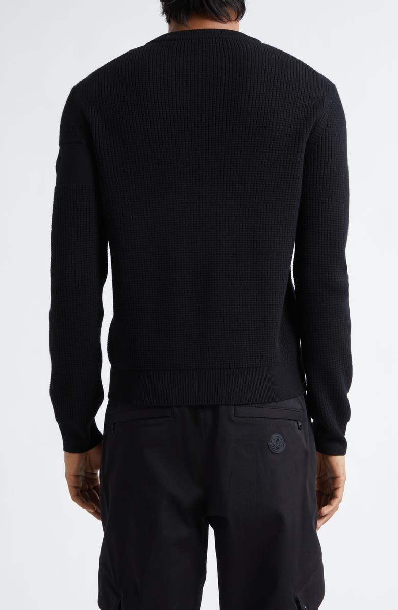 Moncler Waffle Stitch Virgin Wool Sweater, Alternate, color, Black