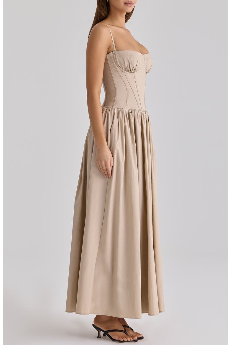 Rona Cotton Corset Maxi Dress, Alternate, color, TAUPE