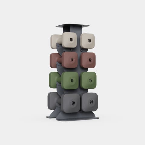 SafeGrip Dumbbells Upper Set with Dark Rack - 10, 12, 15, 20lbs