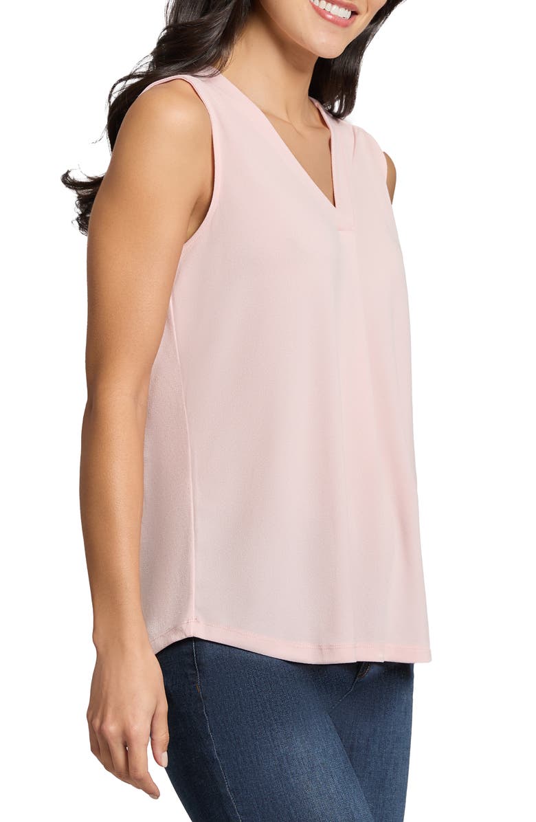 Jones New York Pleated V-Neck Moss Crepe Tank, Alternate, color,