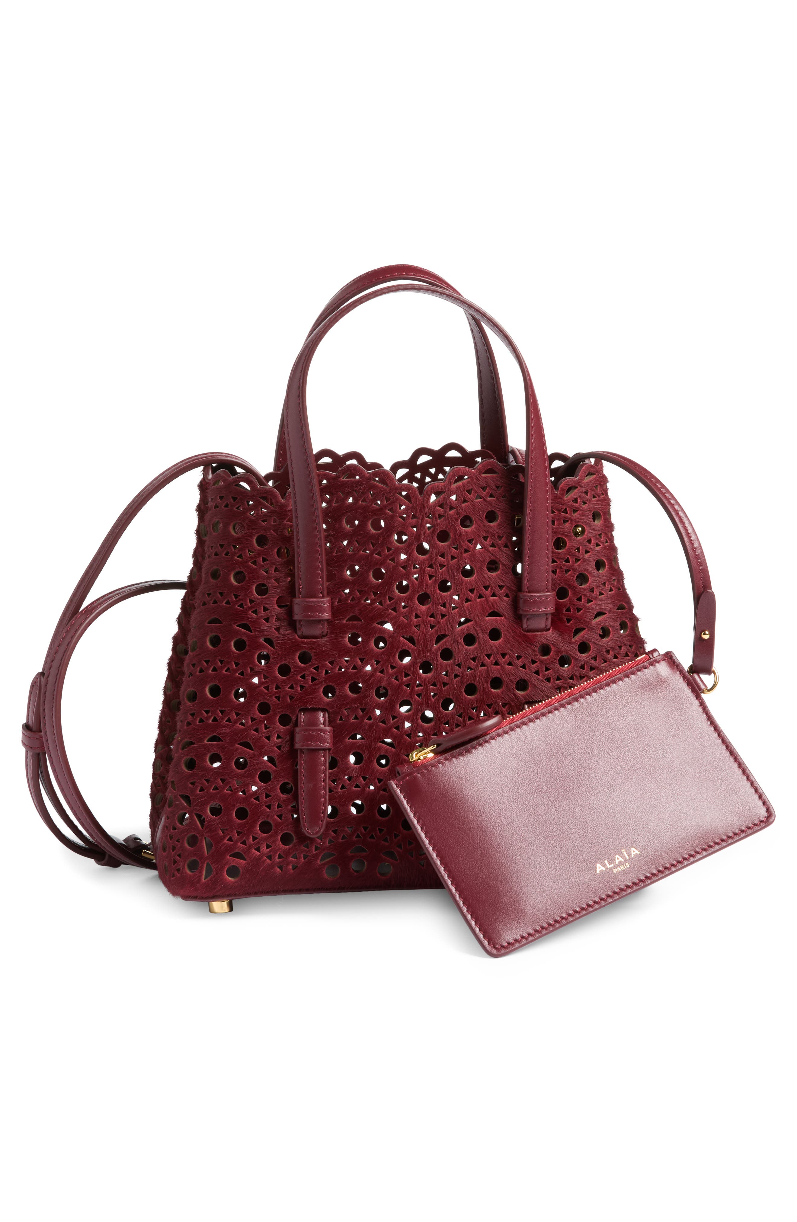 Mina 20 Perforated Genuine Calf Hair Tote, Alternate, color, CERISE