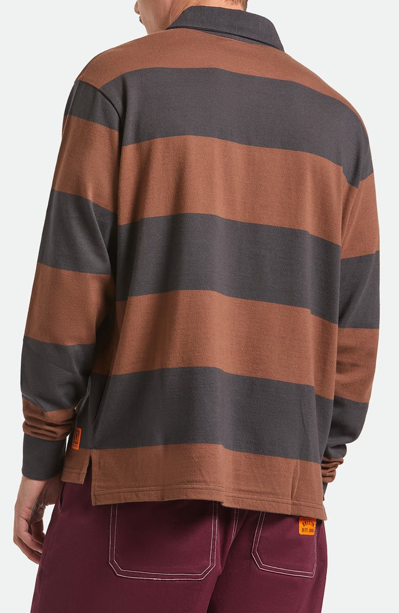 Brixton Union Long Sleeve Stripe Rugby Polo, Alternate, color, Washed Black/ Pinecown Brown