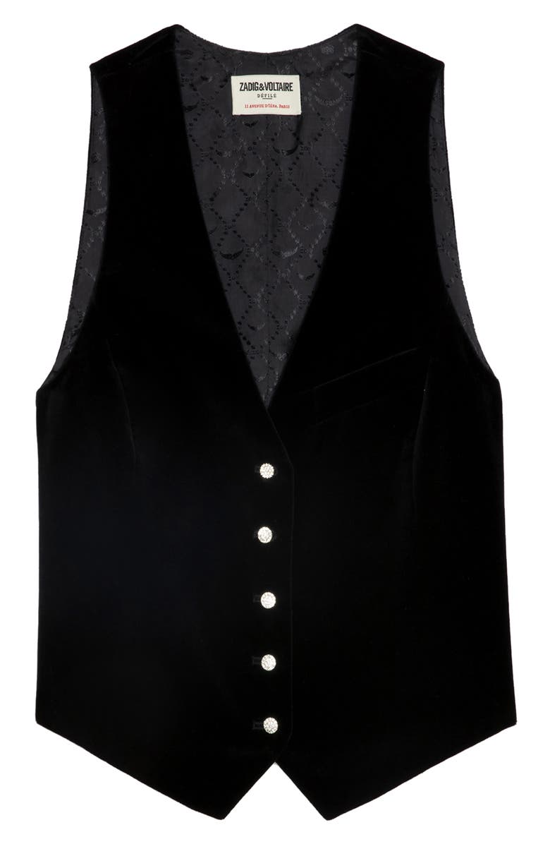 Zadig & Voltaire Emaux Velvet Vest, Alternate, color, Noir