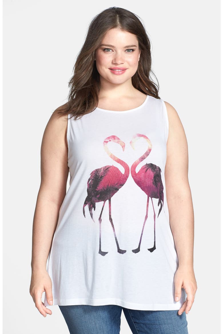 'Flamingo' Print Tank, Main, color, WHITE