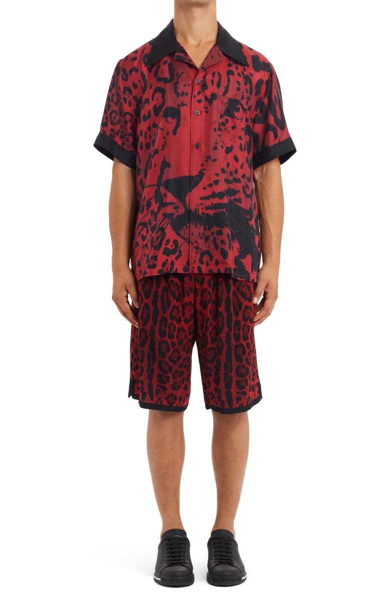 Dolce&Gabbana Leopard Print Silk Camp Shirt, Alternate, color, Hrtyn Leo Nero F.rosso