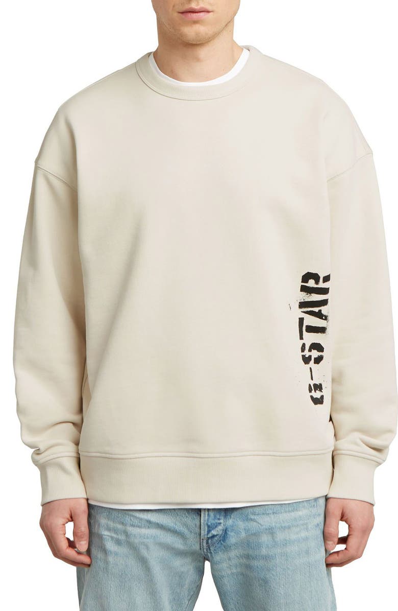 G-STAR Sprayed 89 Loose Organic Cotton Crewneck Sweatshirt, Main, color, Whitebait