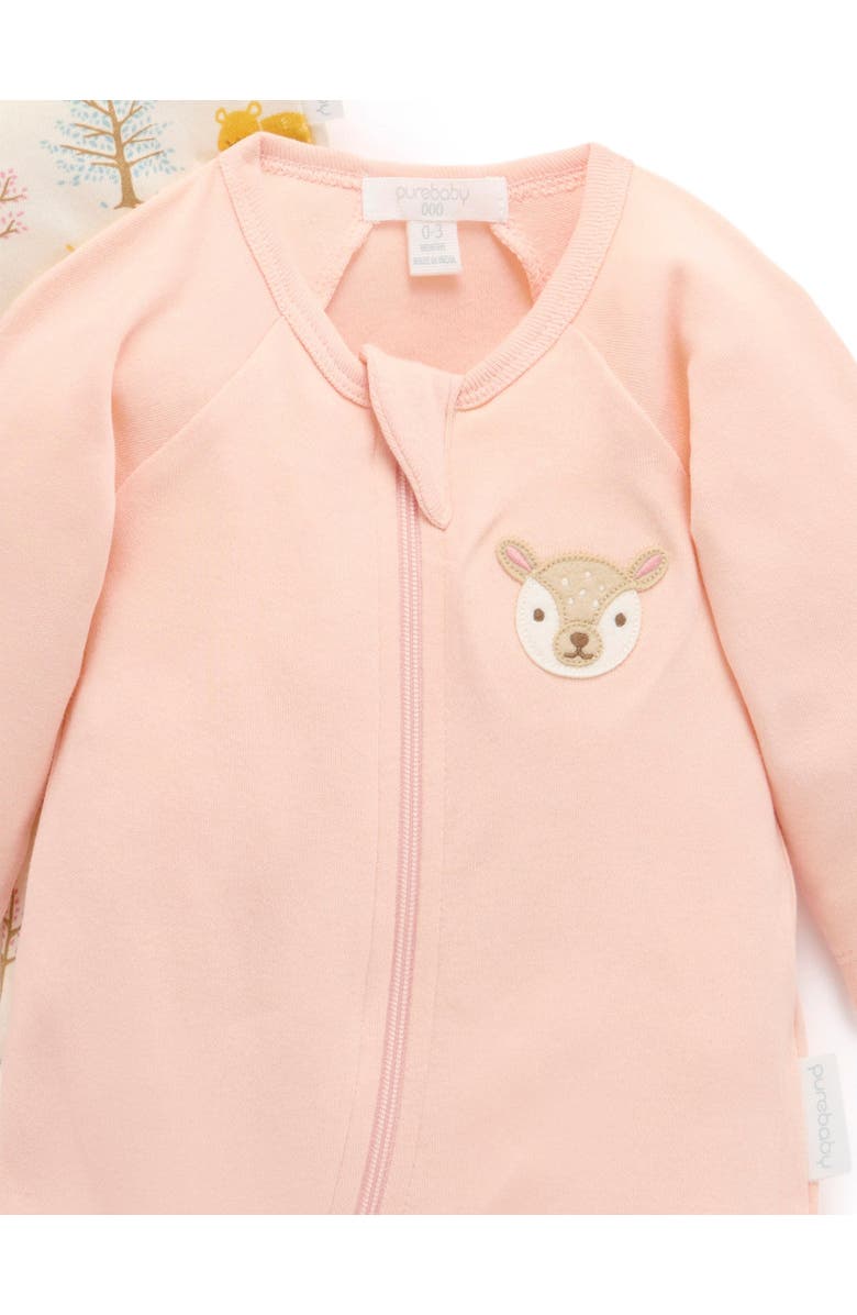 Purebaby 2 Pack Basics Printed Zip Footie Girls, Alternate, color, Girl's Woodland Print