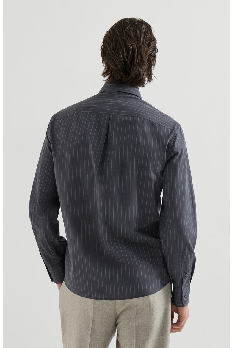 Double pinstripe cotton shirt with Italian collar and chest pocket, Alternate, color, Dark Grey