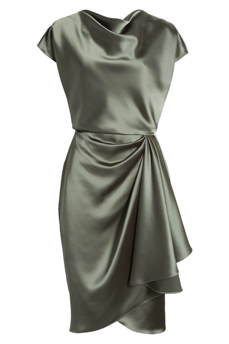 Cowl Neck Satin Sheath Dress, Alternate, color, OLIVE