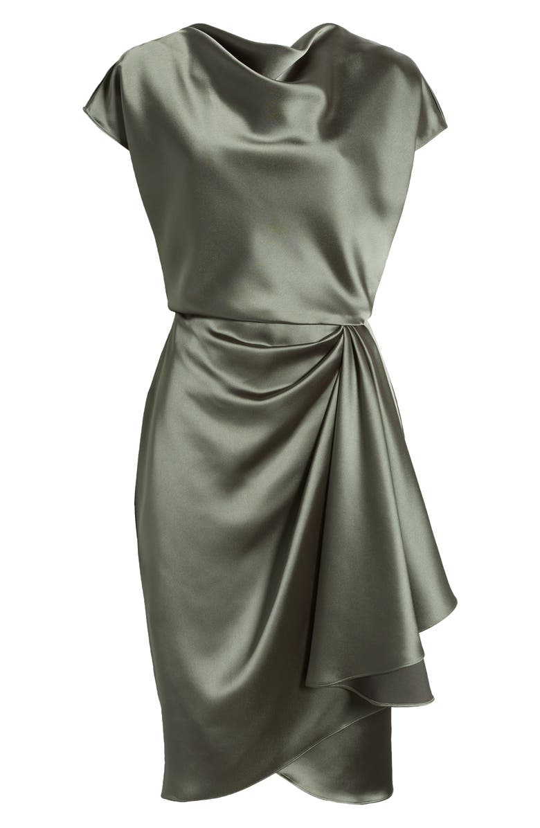 Amsale Cowl Neck Satin Sheath Dress, Alternate, color, Olive
