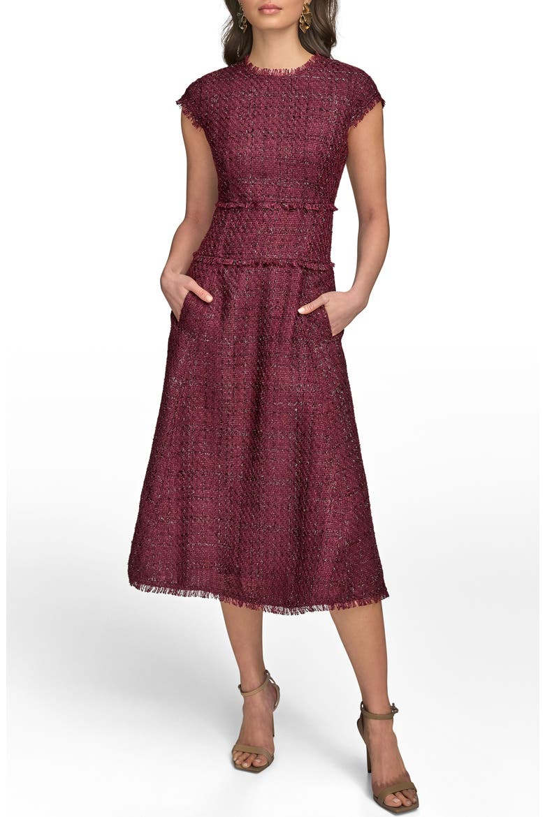 Metallic Tweed Midi Dress, Alternate, color, BERRY