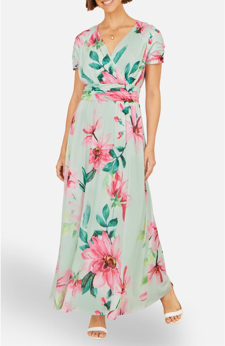 Yumi Mesh Floral Maxi Dress, Alternate, color, Mint Green