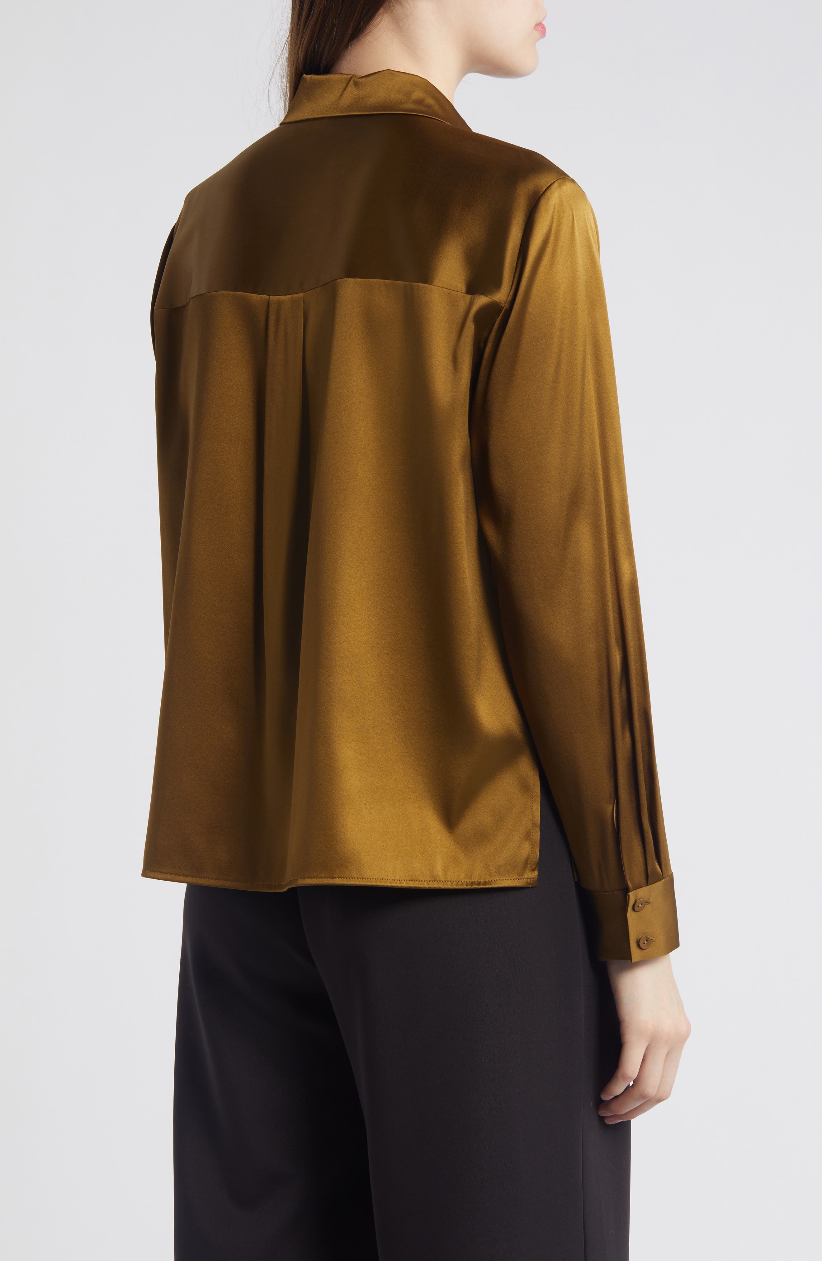 Classic Collar Stretch Silk Button-Up Shirt - image 2