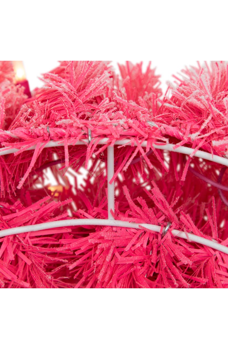 Northlight Pre-Lit Flocked Pink Artificial Christmas Wreath - 24"- Clear Lights, Alternate, color, Pink