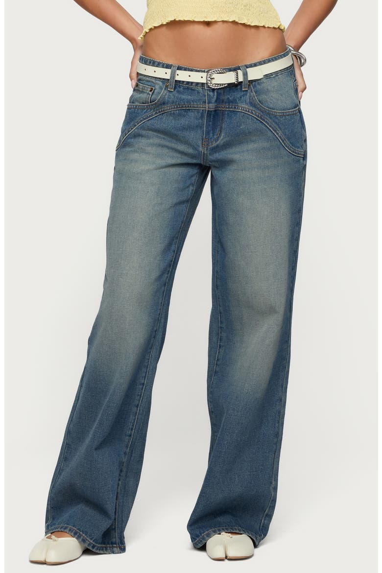 Ronny Curved Seam Low Rise Wide Leg Jeans, Main, color, BLUE-WASHED