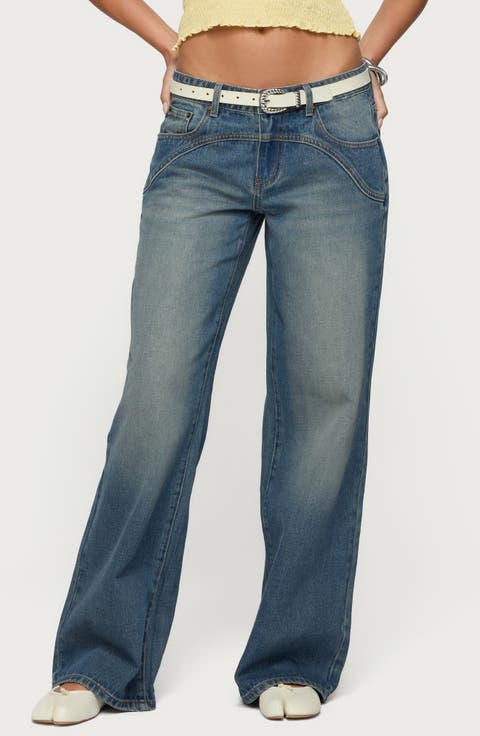 Ronny Curved Seam Low Rise Wide Leg Jeans