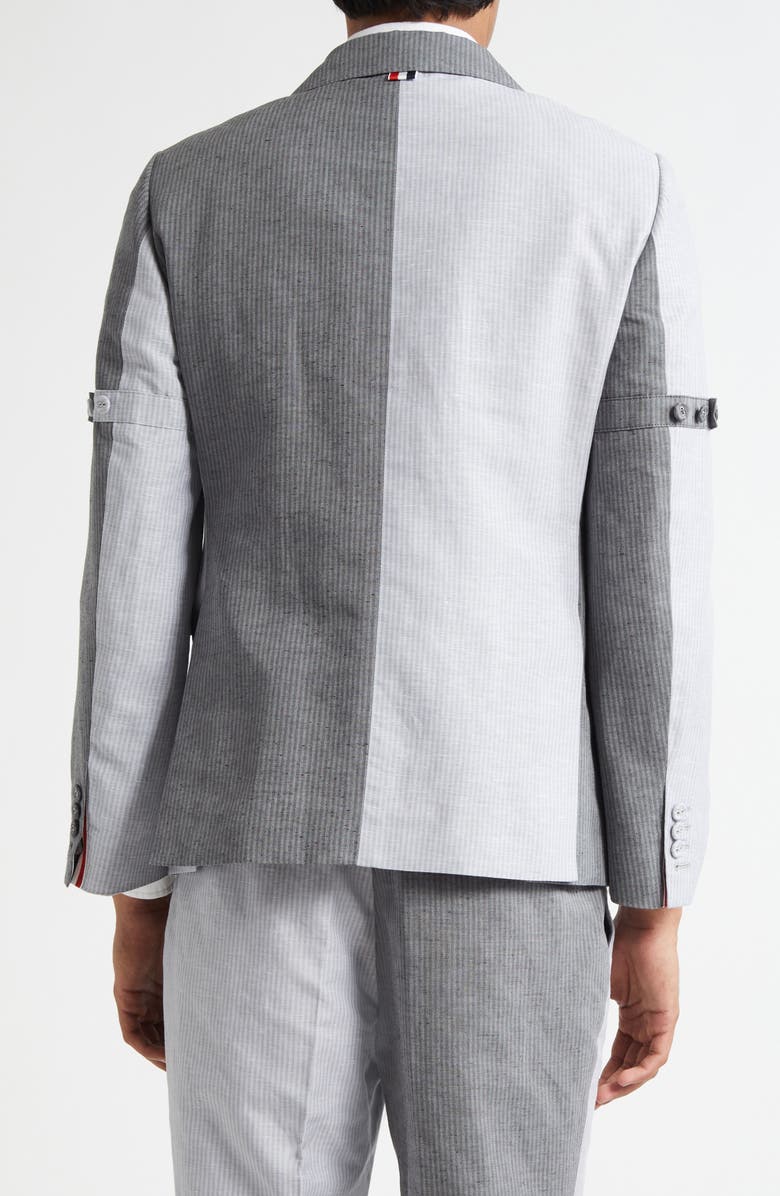 Thom Browne Fit 1 Stripe Patchwork Linen & Cotton Sport Coat with Armbands, Alternate, color, Light Grey