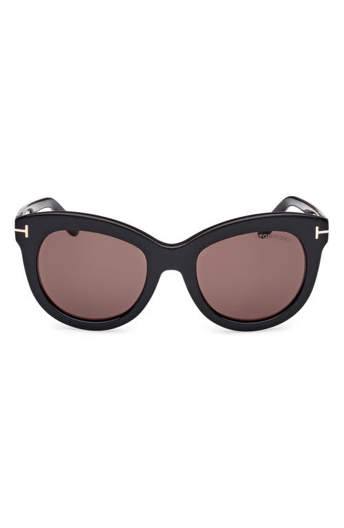 Tom Ford Odette Round Acetate Sunglasses In Black Eco/t Logo/brown