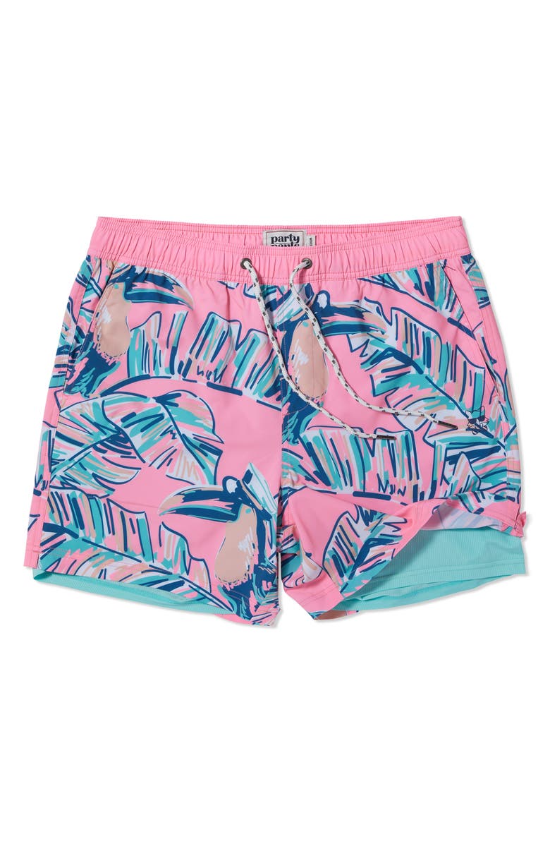 Party Pants Captain Toucan Sport Swim Trunks, Main, color, Pink