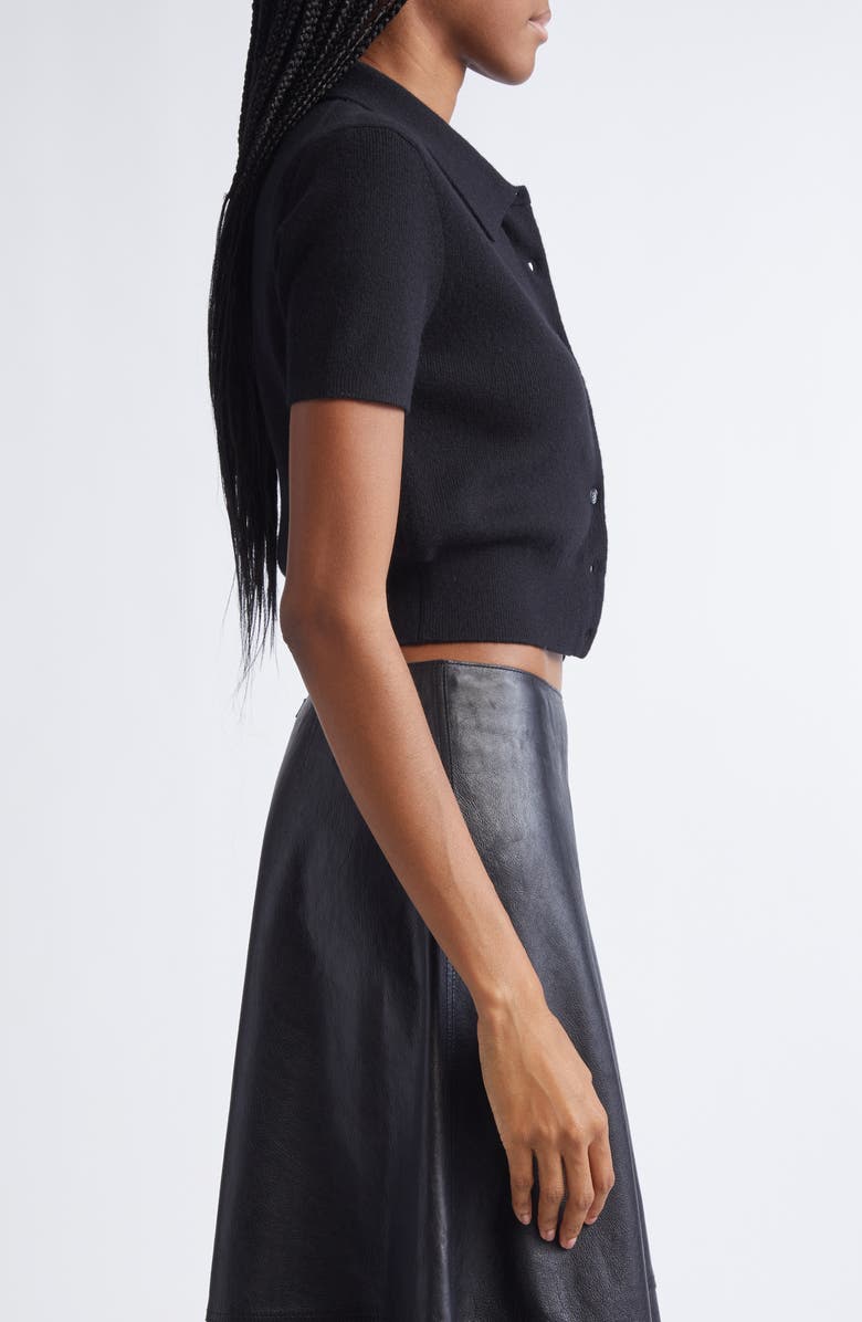 Alexander Wang Logo Short Sleeve Wool Crop Cardigan, Alternate, color, Black