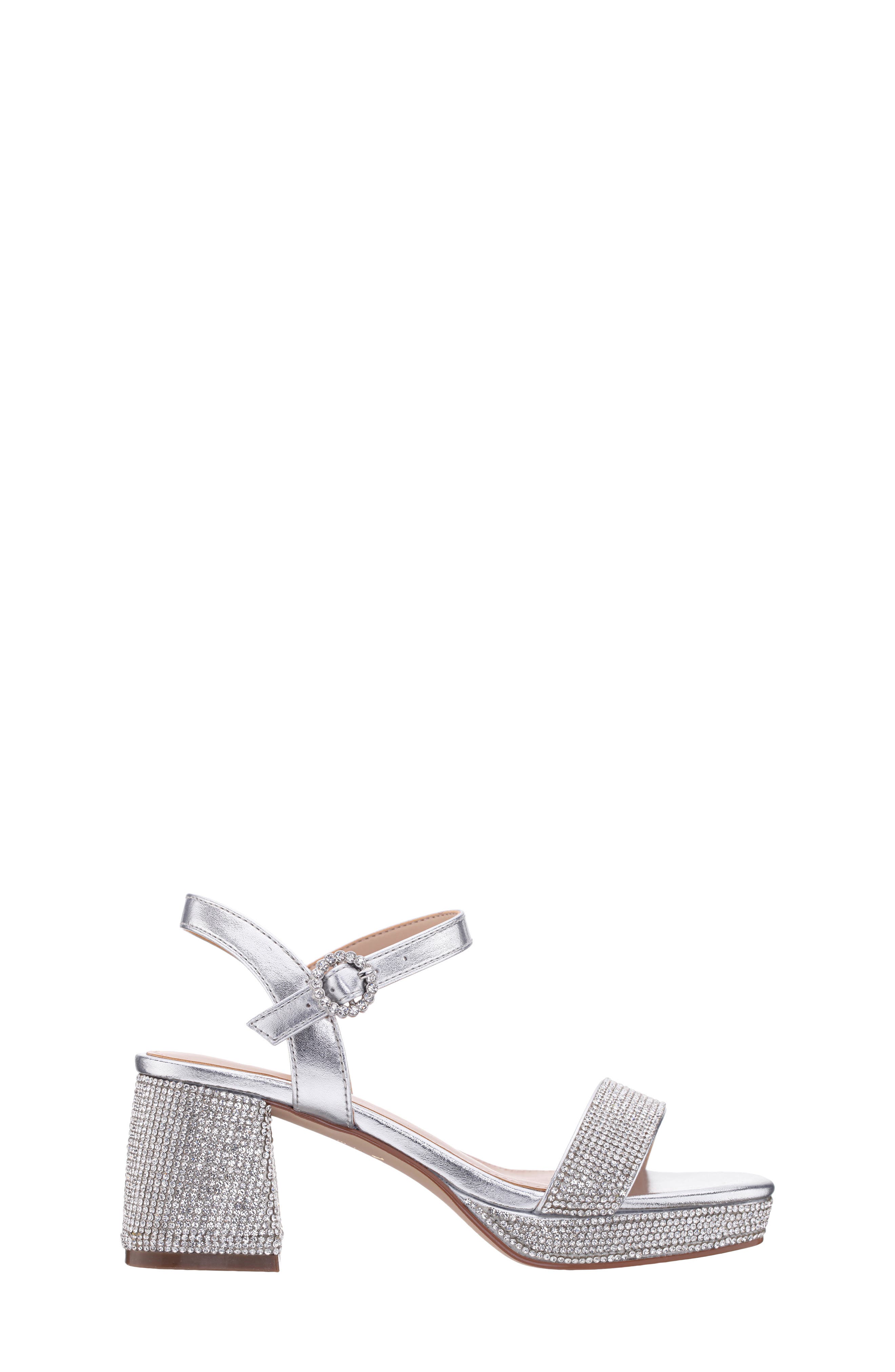 Nina Kids' Marysol Ankle Strap Platform Sandal, Alternate, color, Silver Metallic Stones