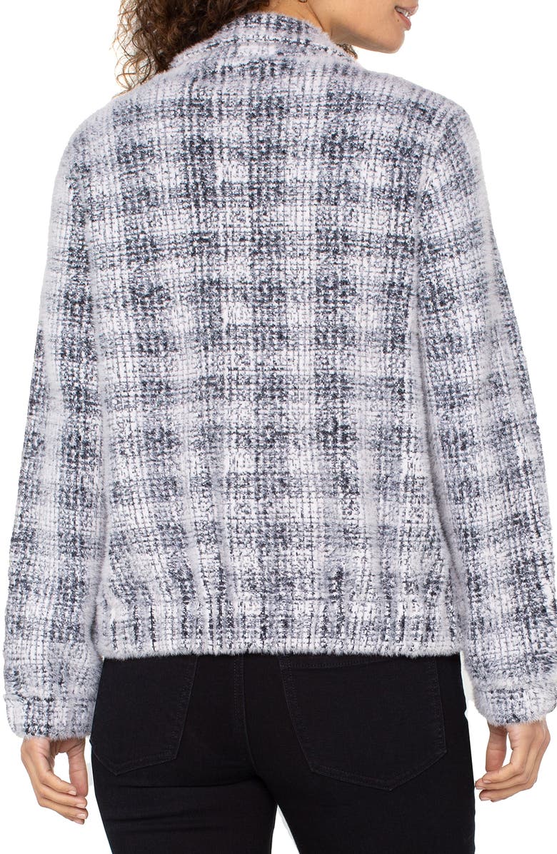 Liverpool Los Angeles Plaid Bomber Sweater, Alternate, color, Grey/ White Plaid