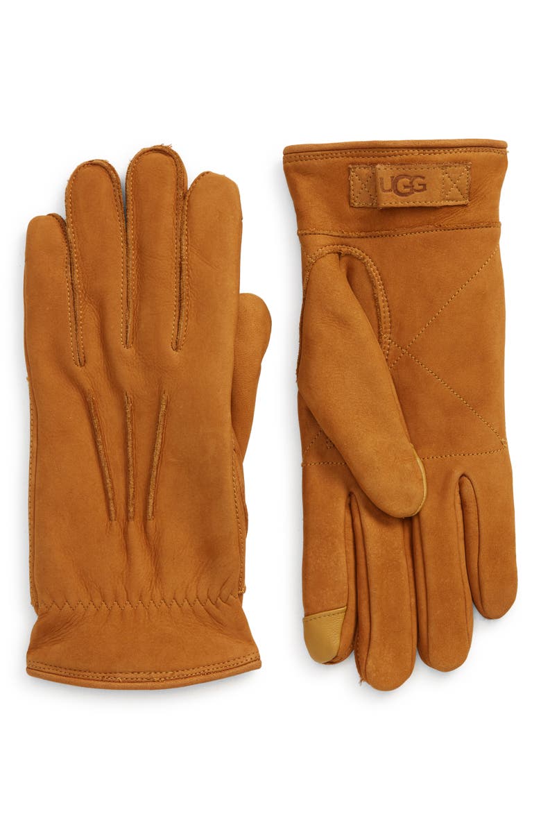 UGG<sup>®</sup> Three-Point Leather Tech Gloves, Main, color, Chestnut