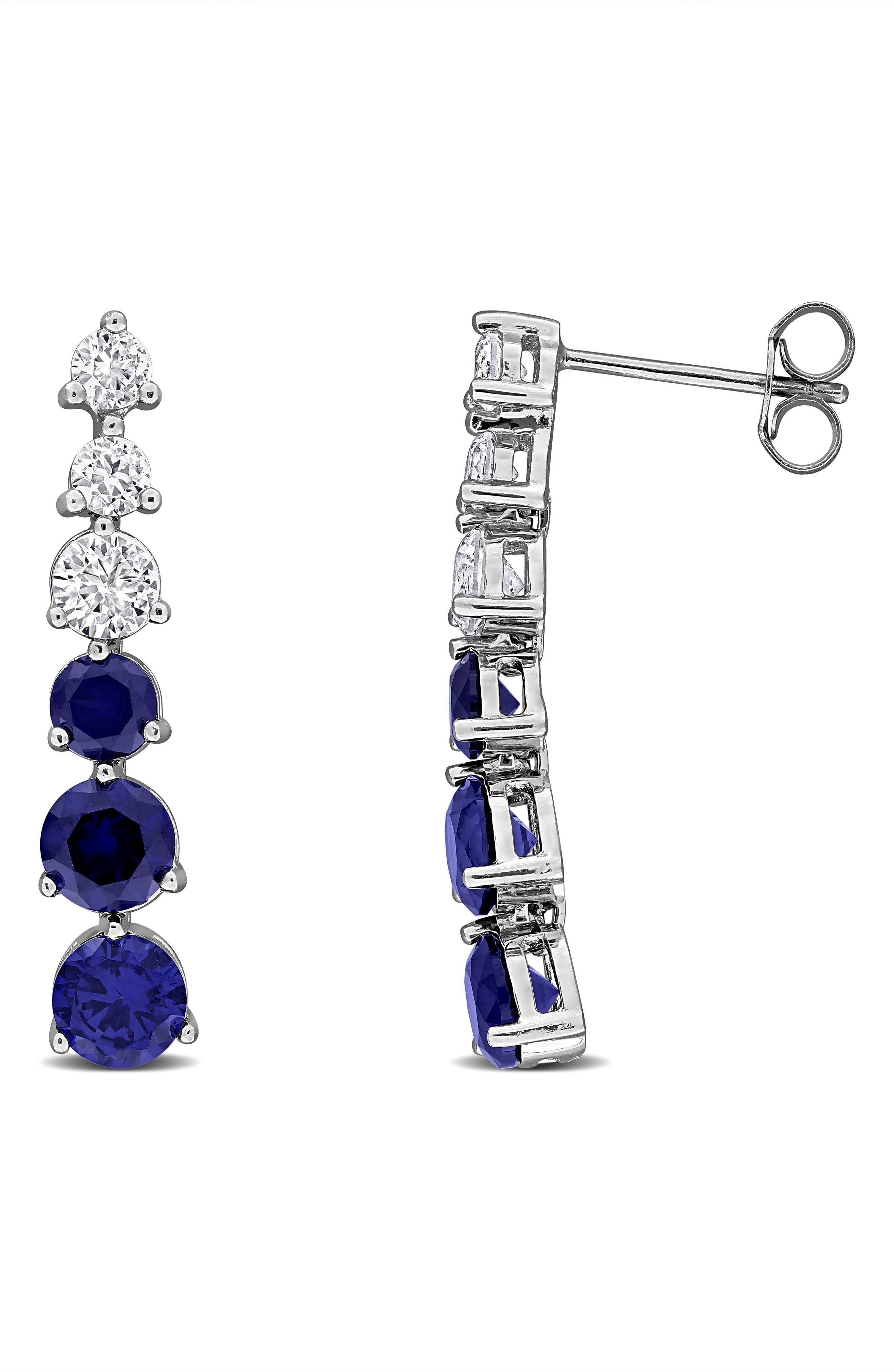 Lab Created Sapphire Sterling Silver Linear Drop Earrings