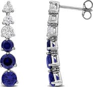 DELMAR Lab Created Sapphire Sterling Silver Linear Drop Earrings