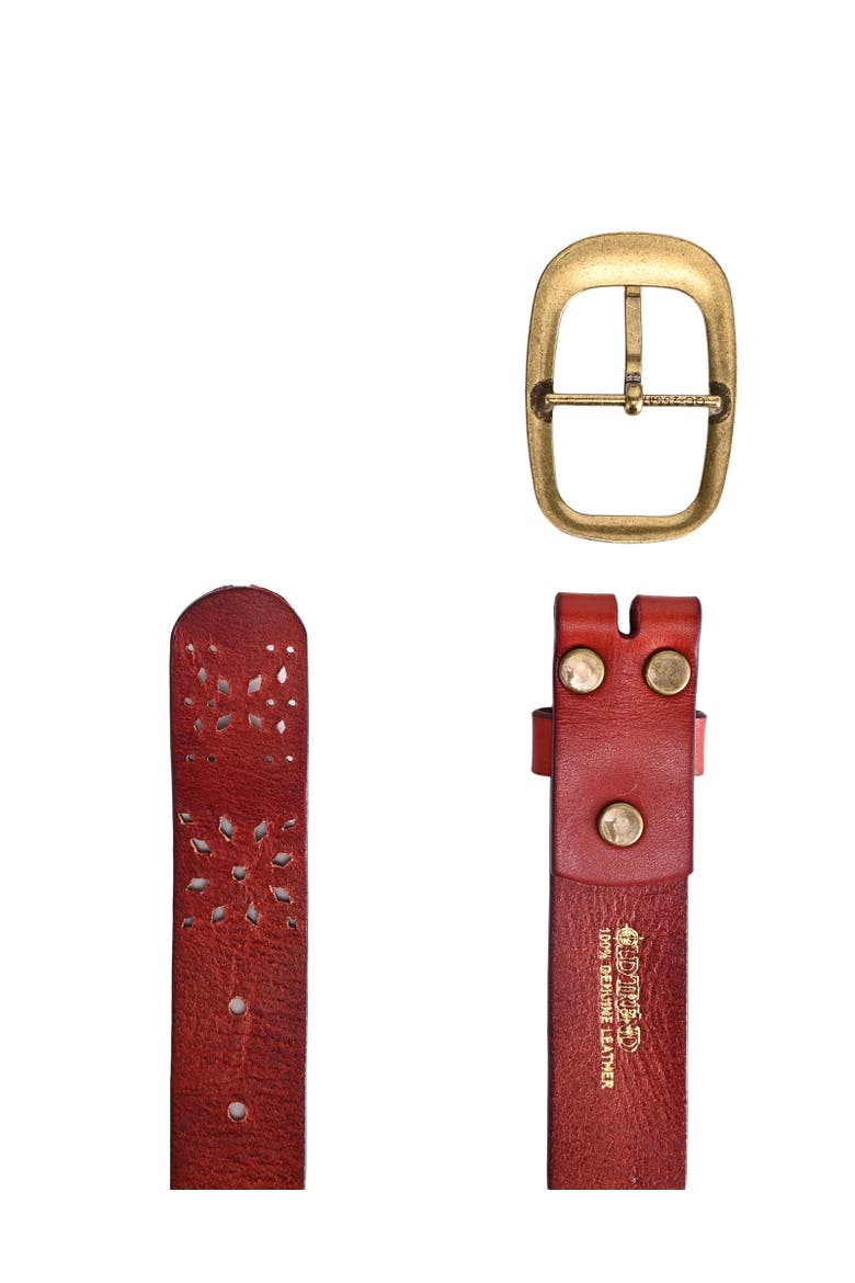 Blooming Genuine Leather Perforated Floral Vintage Belt, Alternate, color, Cognac