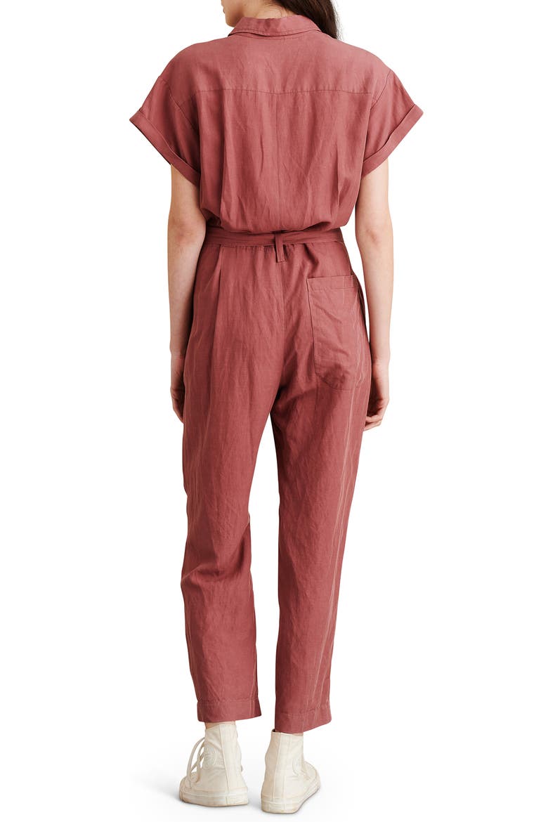 Tie Waist Crop Jumpsuit, Alternate, color, ROSE BROWN