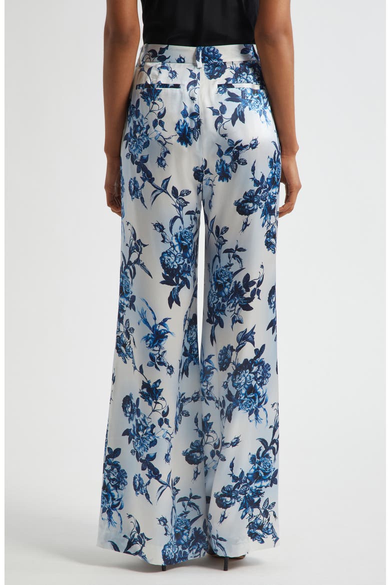 Pilar Rose Print Wide Leg Silk Pants, Alternate, color, WHITE/ BLUE PAINTERLY FLORAL